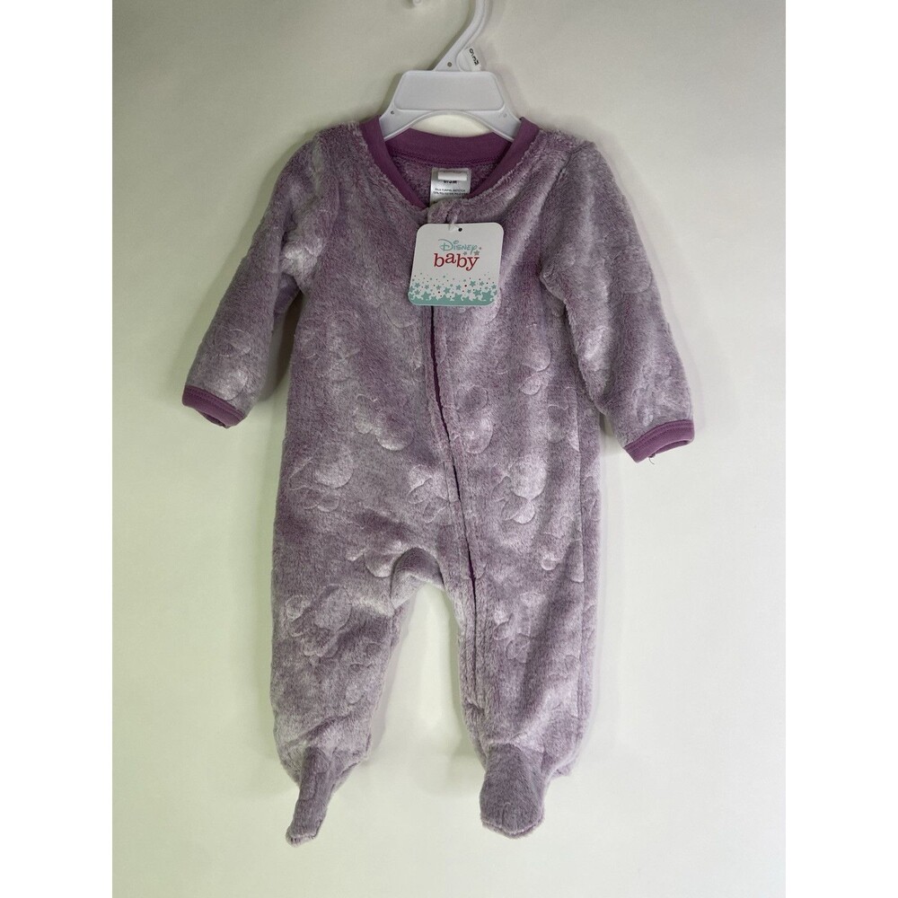 Disney Baby Minnie Mouse Footed Fleece 1 Piece Zip Romper Outfit 0-3 Months